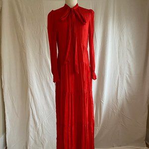 Red Crinkled pussy bow dress